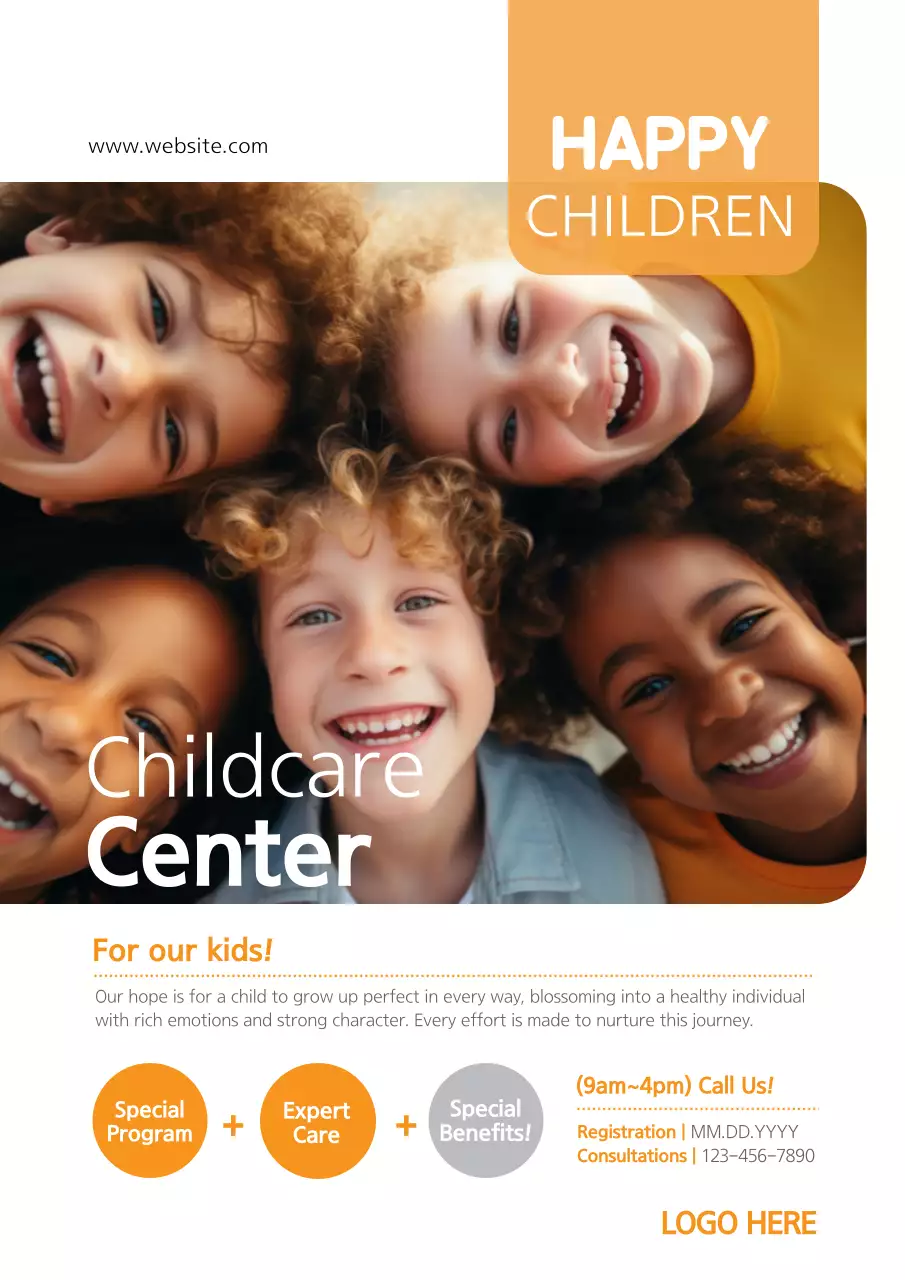 Orange Modern Childcare Promotion Poster