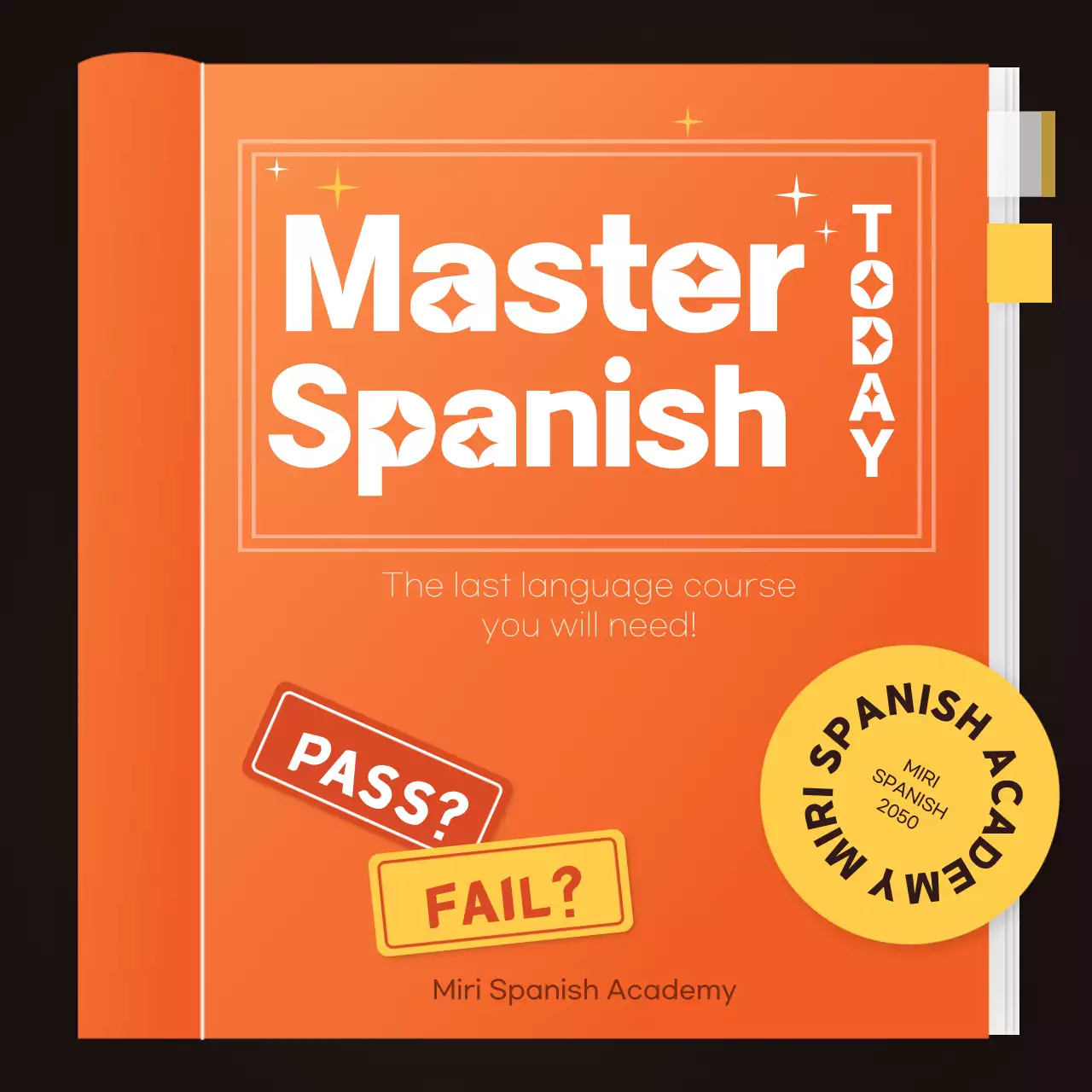 orange yellow brown book illustration english academy publicity card news