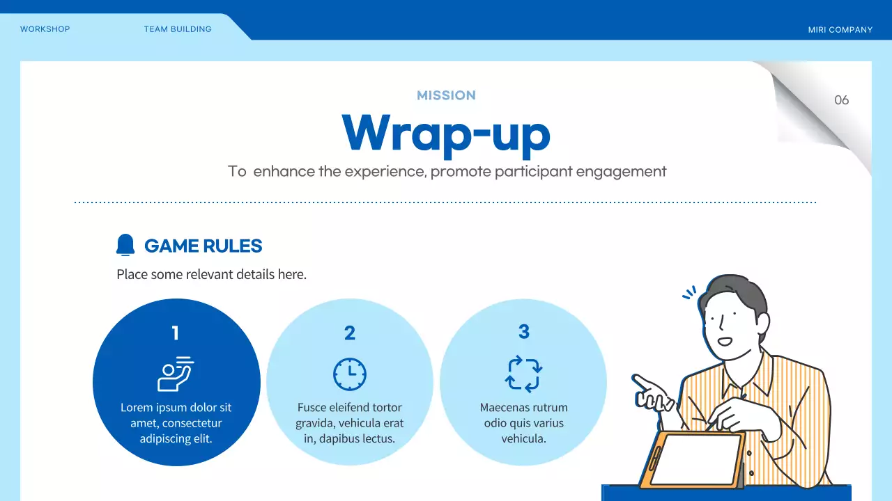 Team building workshop highlighting illustrations in blue and yellow