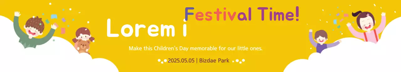 Banner de propaganda do festival infantil amarelo e lúdico