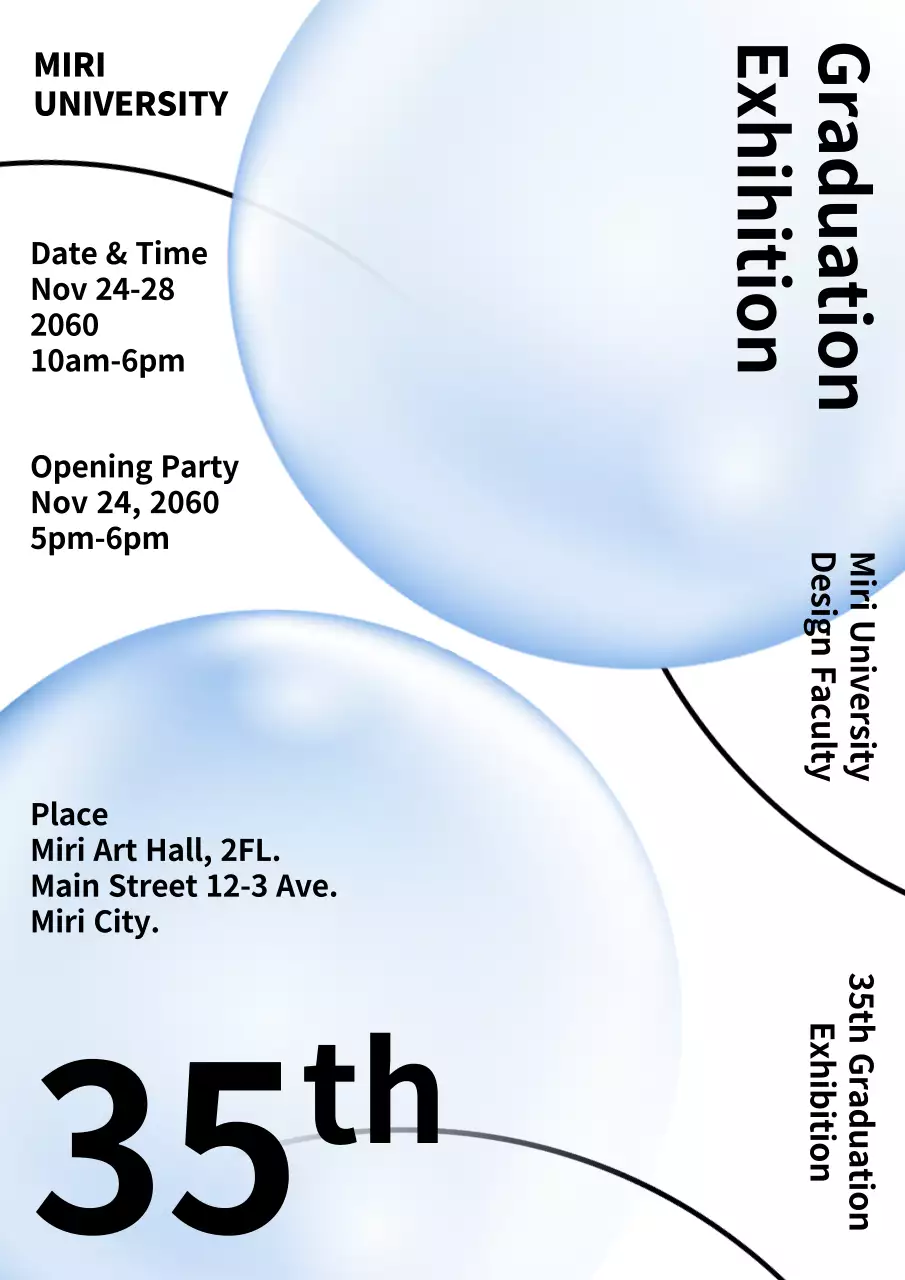 Graduation exhibition with a simple circle and line concept