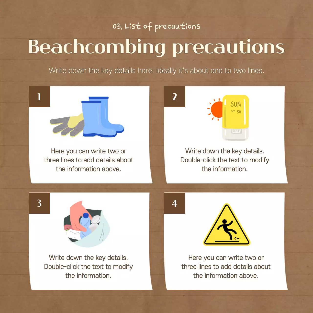 Cartão de praia ilustrado castanho e azulNotícias