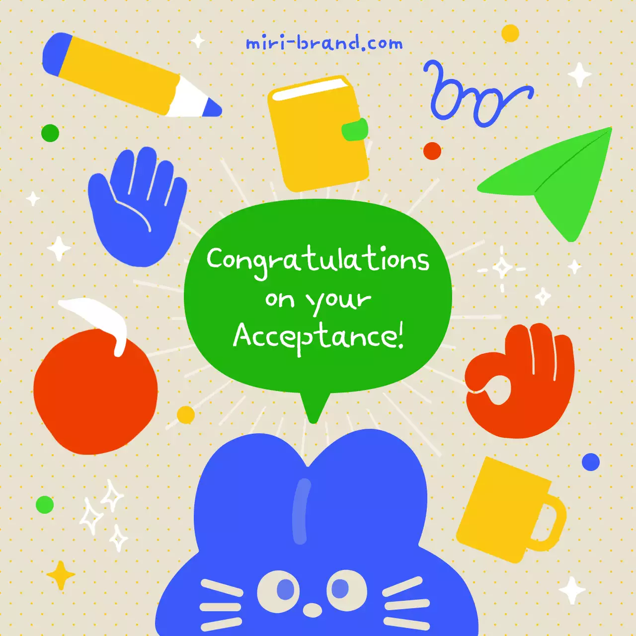 Blue and yellow cute congratulations message for admission
