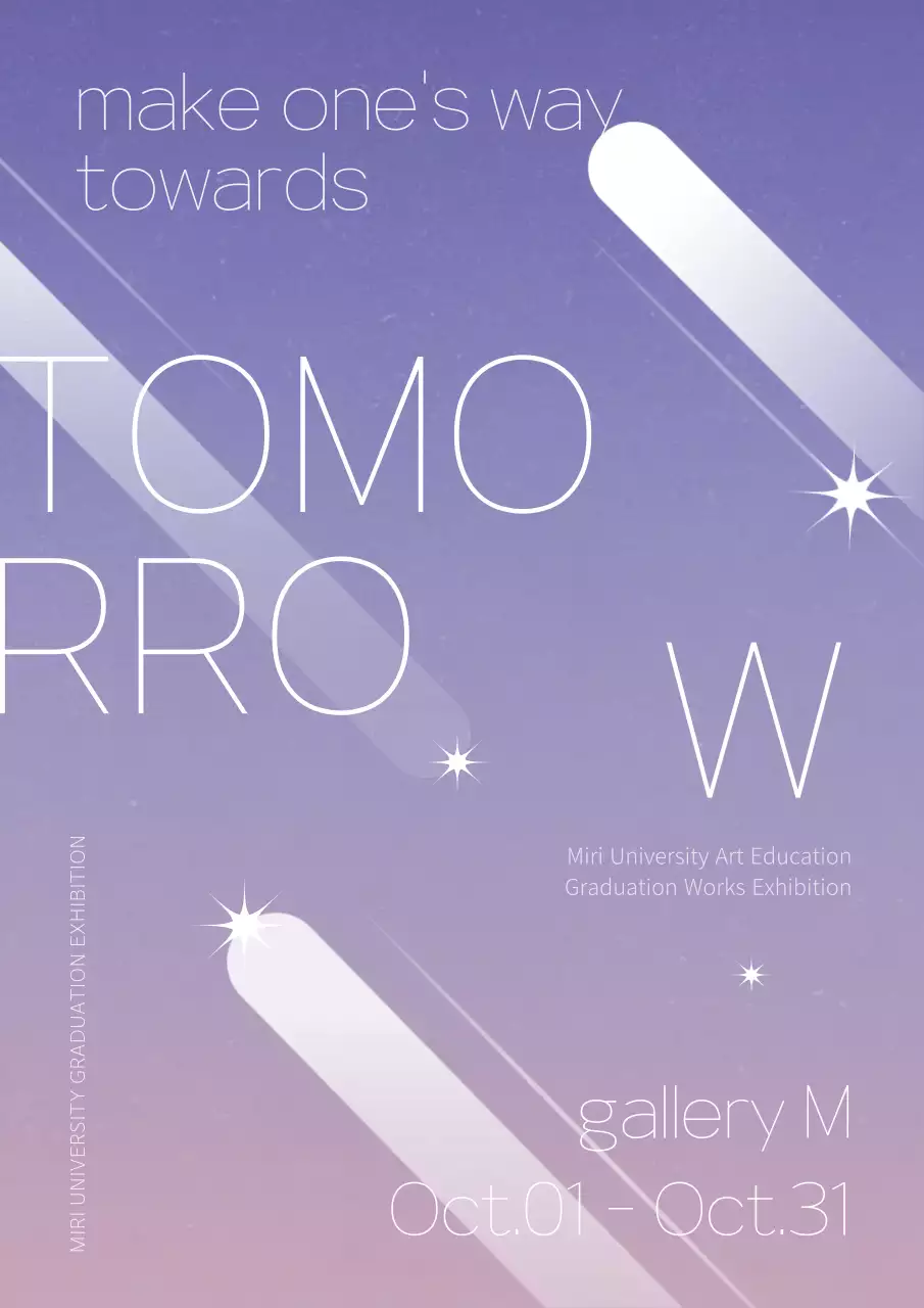 Art graduation exhibition poster with a purple and pink art wall feel