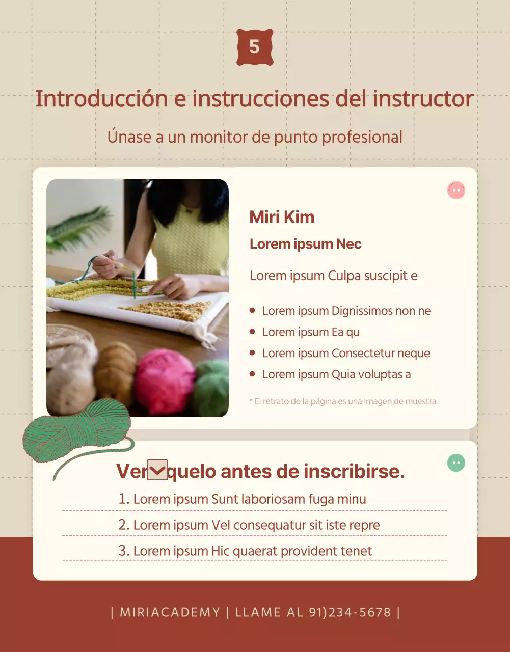 Promover la contratación para una clase de punto en beige y rojo.