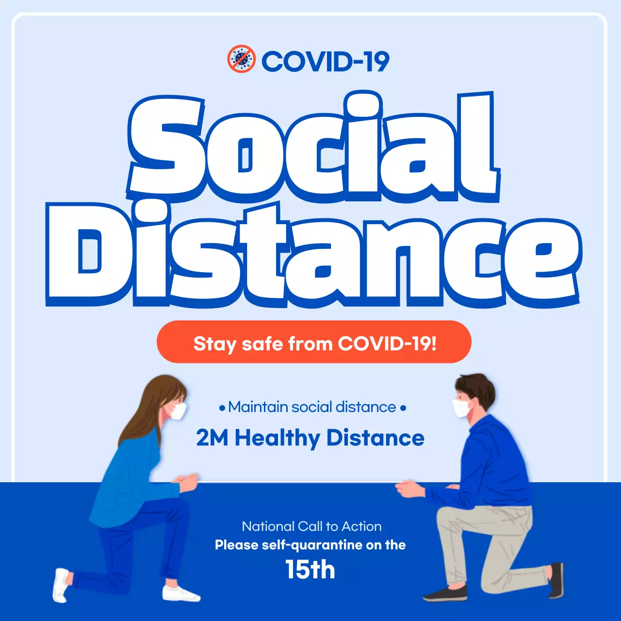 Blue and white, clean, COVID-preventative social distancing guidance