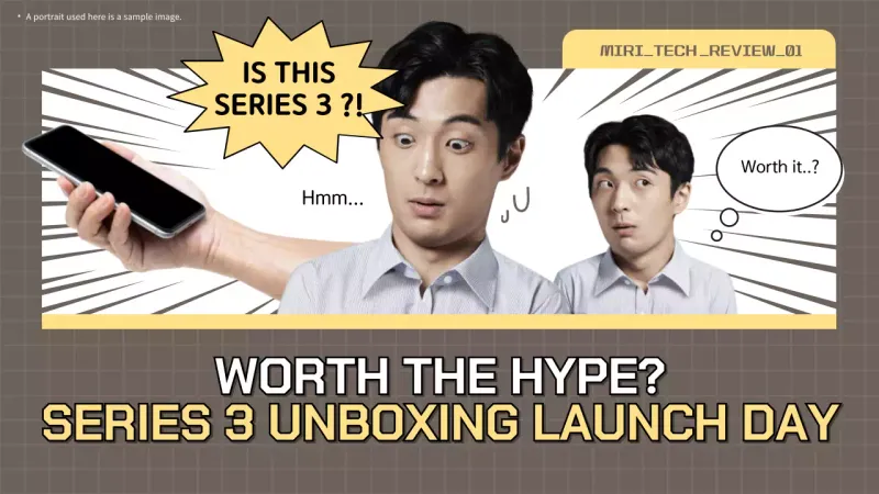 Electronics unboxing product review with a brownish-brown, mon-eye cartoon theme.