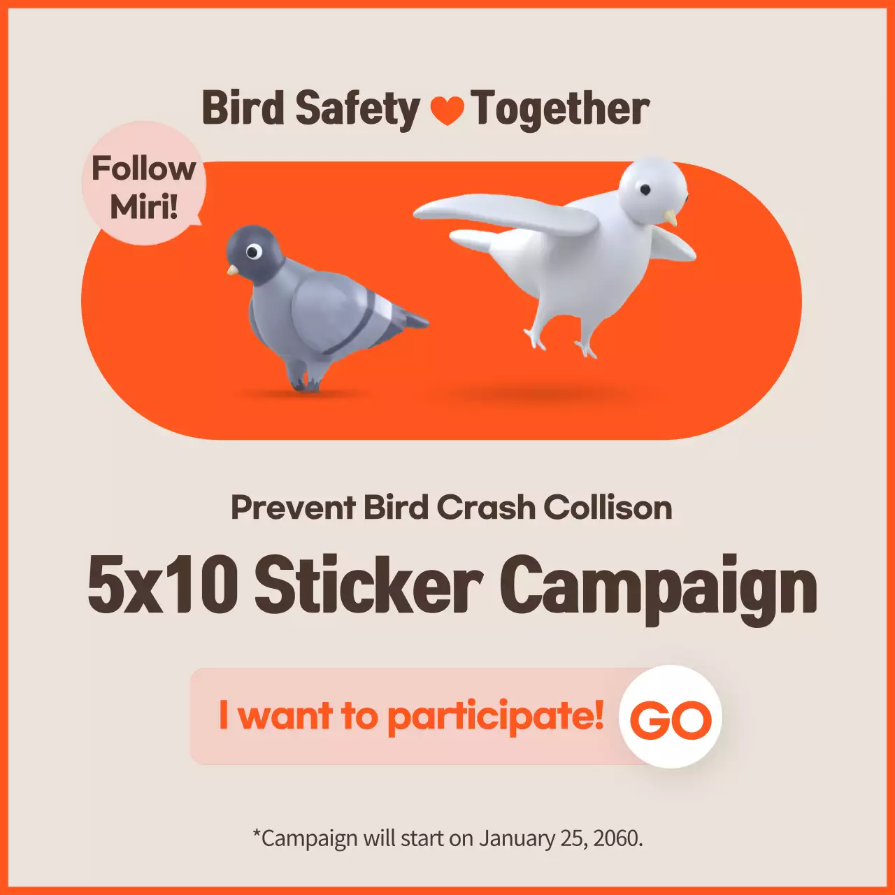 A clean anti-bird collision campaign with orange color scheme