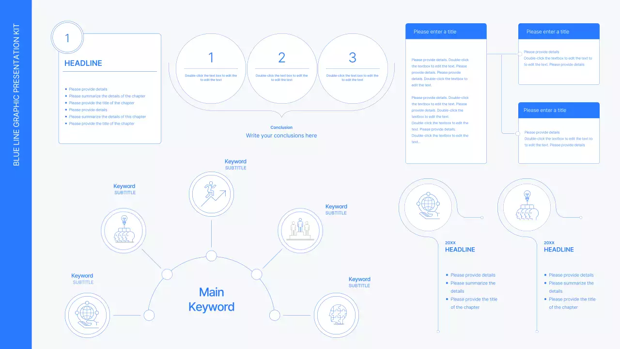 Business concept kit with blue, minimalist and simple lines