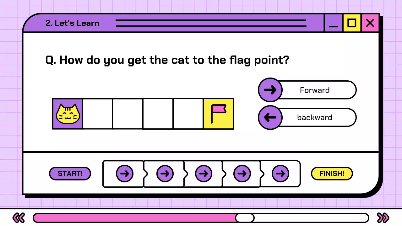 보라색 인터넷 브라우저 컨셉의 귀여운 초등학교 코딩 교육자료