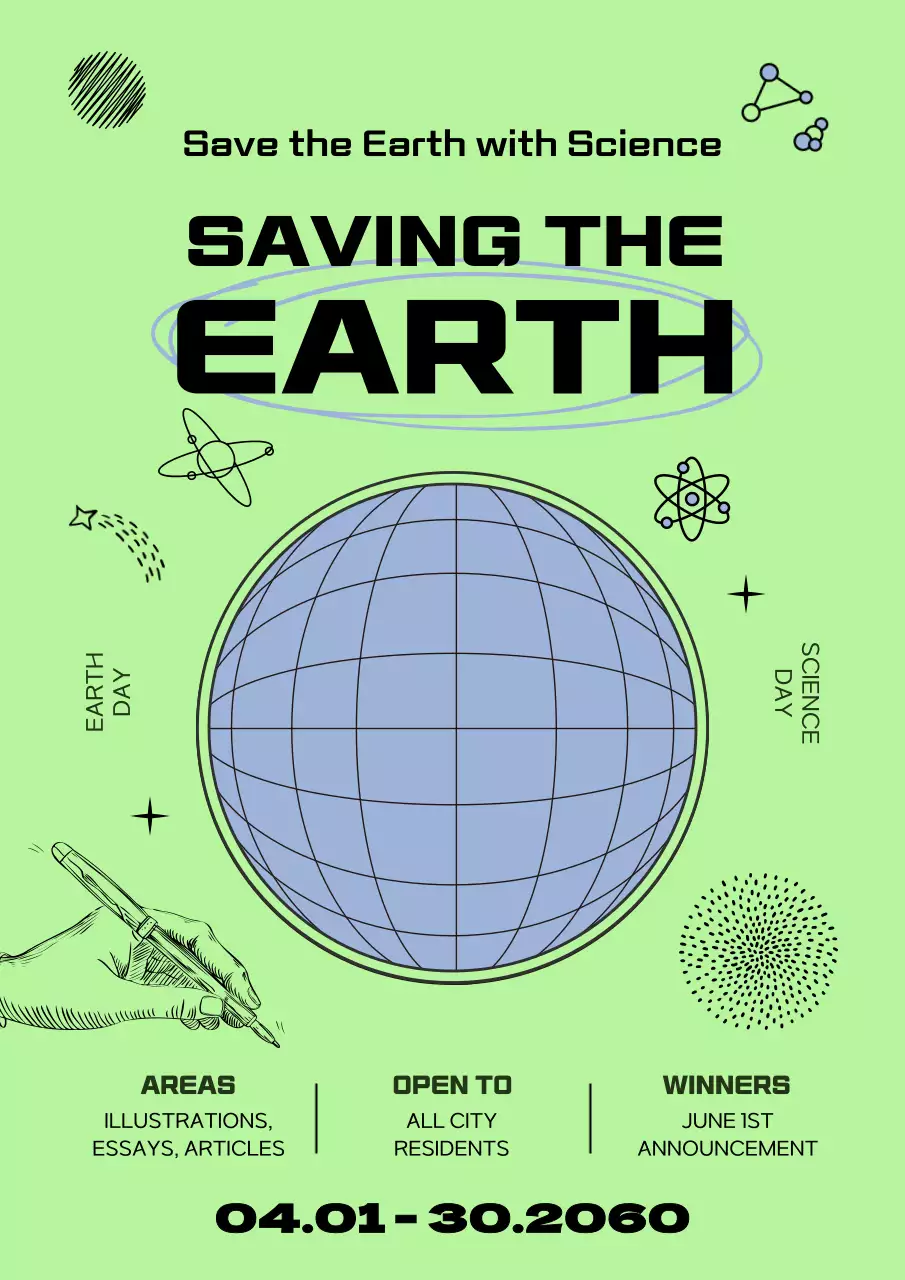 Promote Science Day with a hand-drawn graphic of a blue circle on a lime green background.