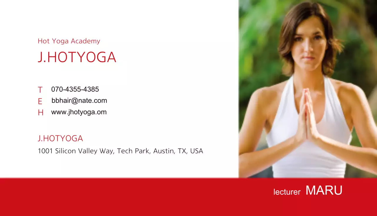 Cartão de visita vermelho moderno de ioga
