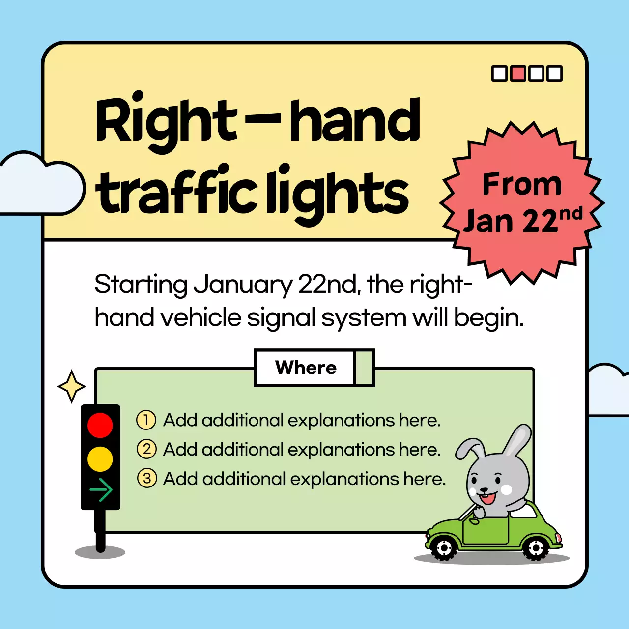 Introducing this year's policy changes with a cute bunny in a light blue and green color scheme