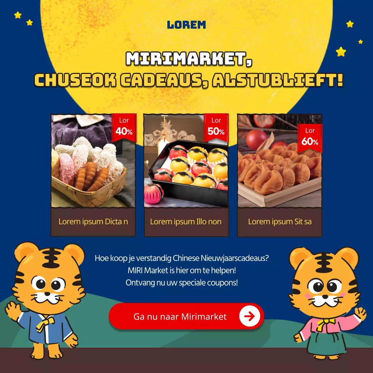 Een onverwacht Chuseok-verhaal met een schattig illustratieconcept in marineblauw en bruin