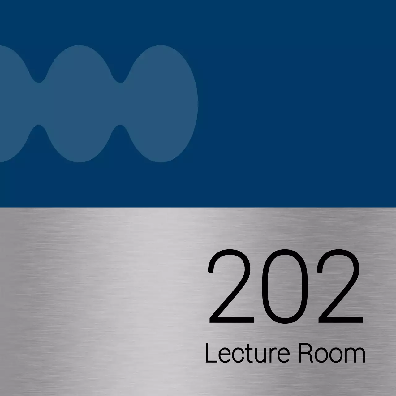 College classroom names with simple blue and black shapes as accents