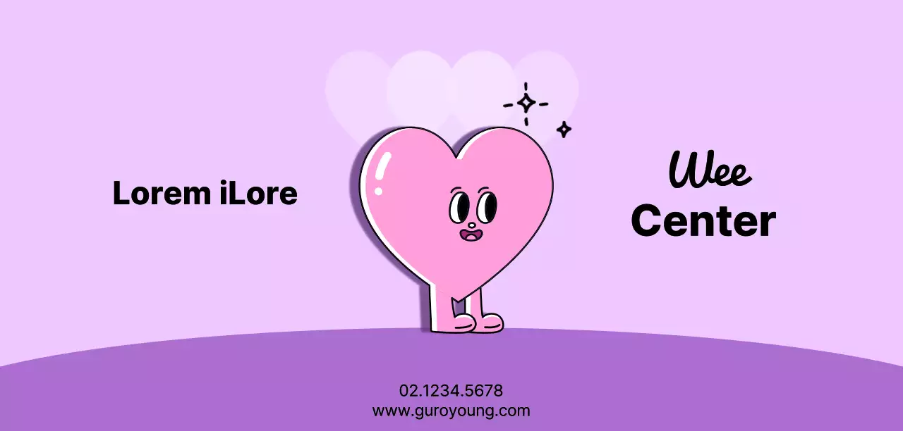 Public youth center with cute pink and purple heart-shaped characters