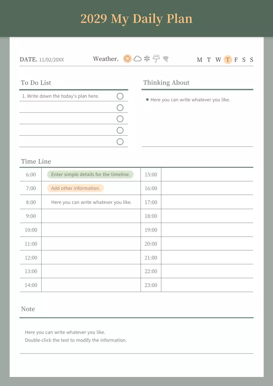 Neat daily planner in green and orange