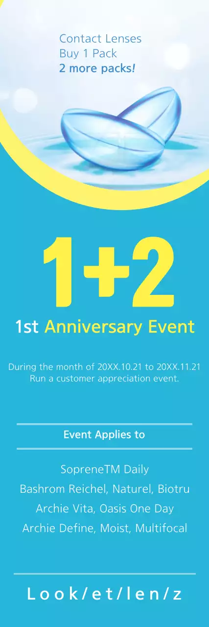 Banner promocional de lentes de contato modernas azuis