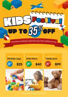 Promote a yellow, minimalist toy sale