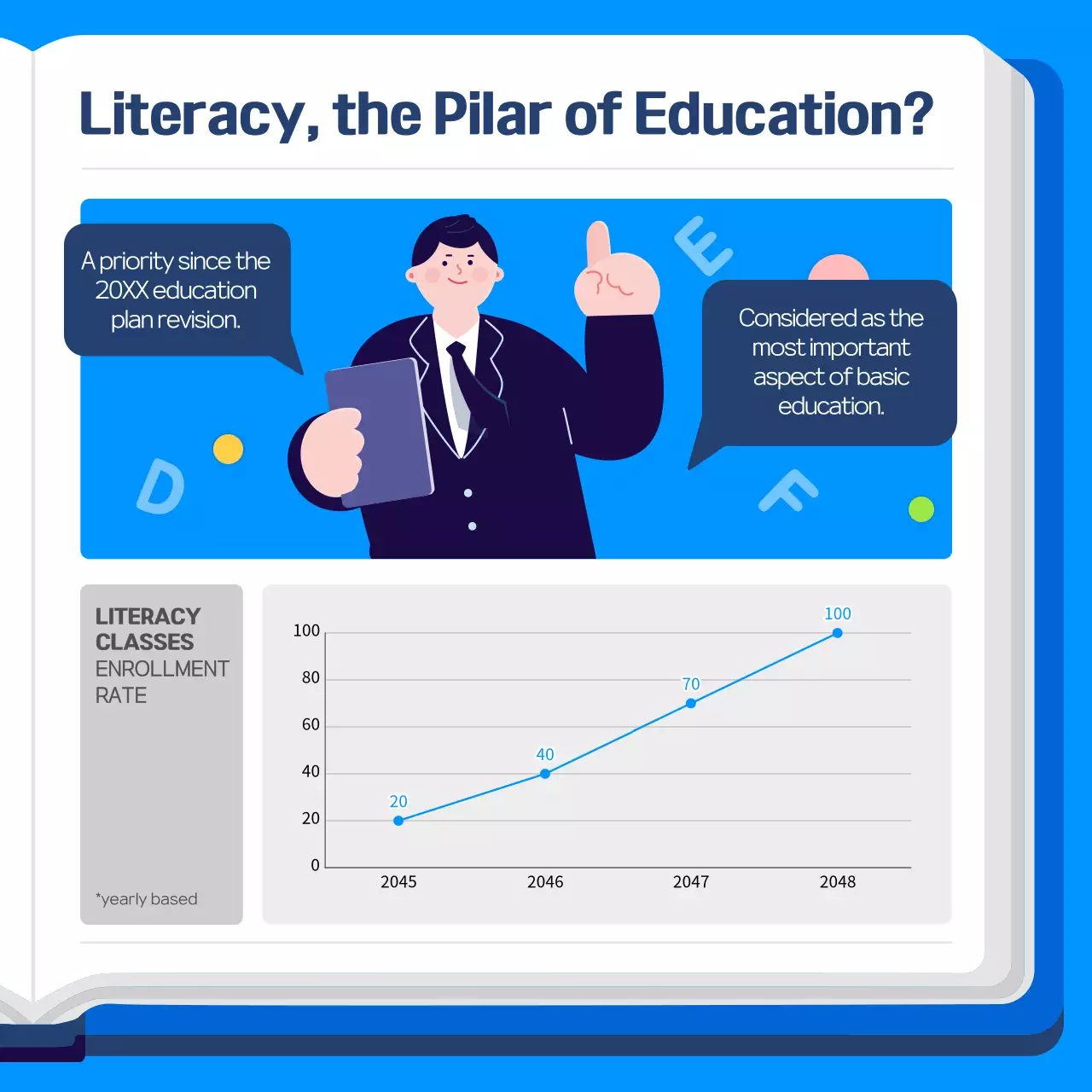 Blue cute student illustration literacy training card news