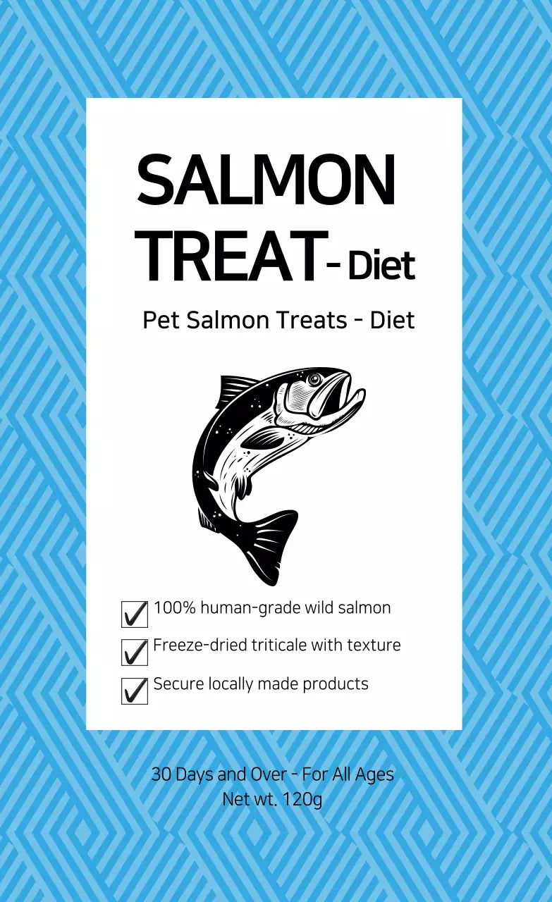 Nhãn đồ ăn nhẹ cho thú cưng màu xanh minh họa