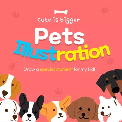 Pink Cute Pets Illustration Social Media Post