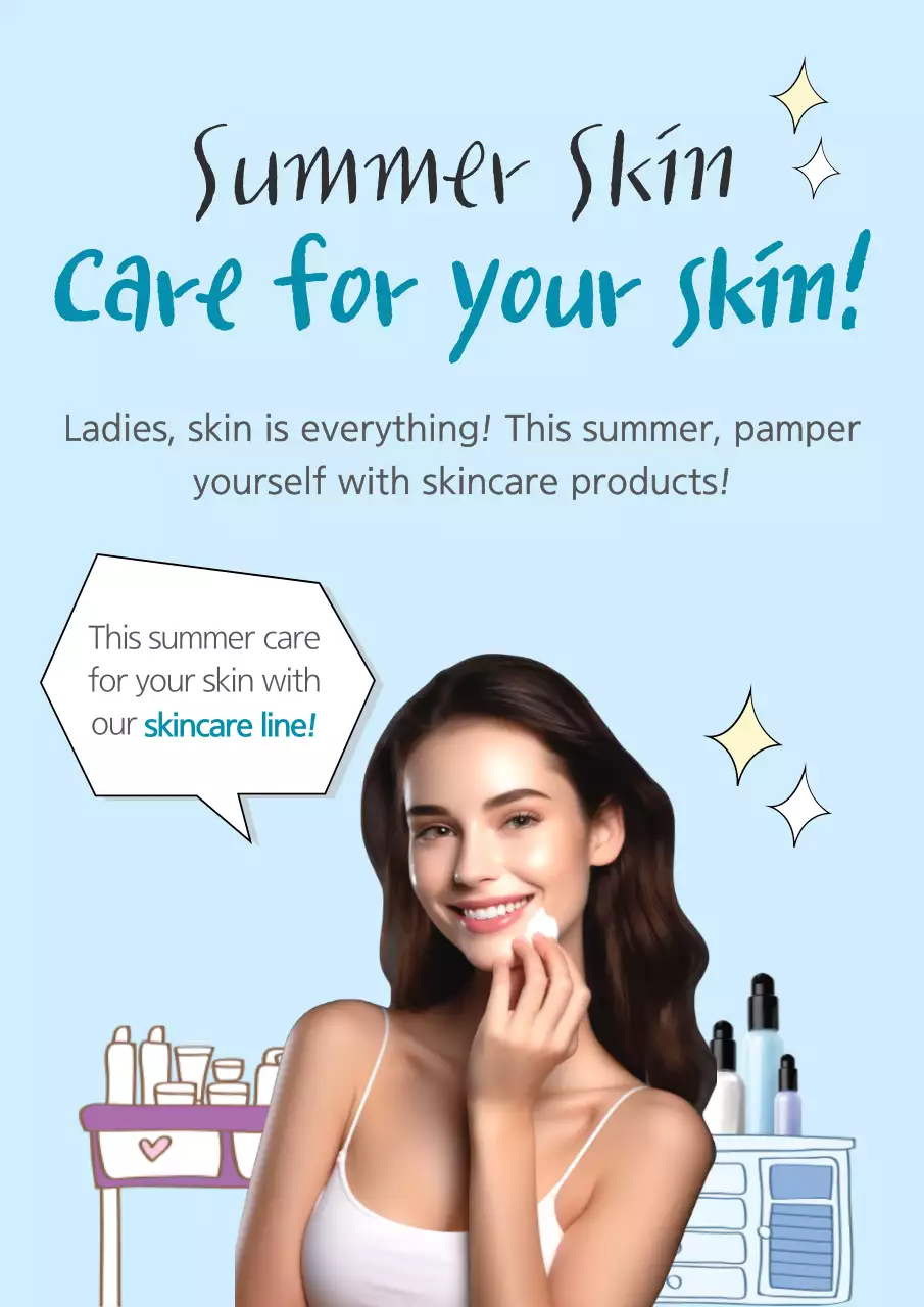 Blue Modern Skincare Promotion Poster
