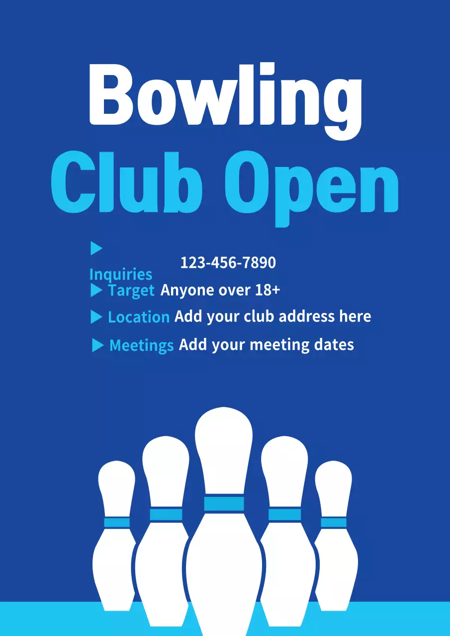 Blue Minimal Bowling Advertisement Poster