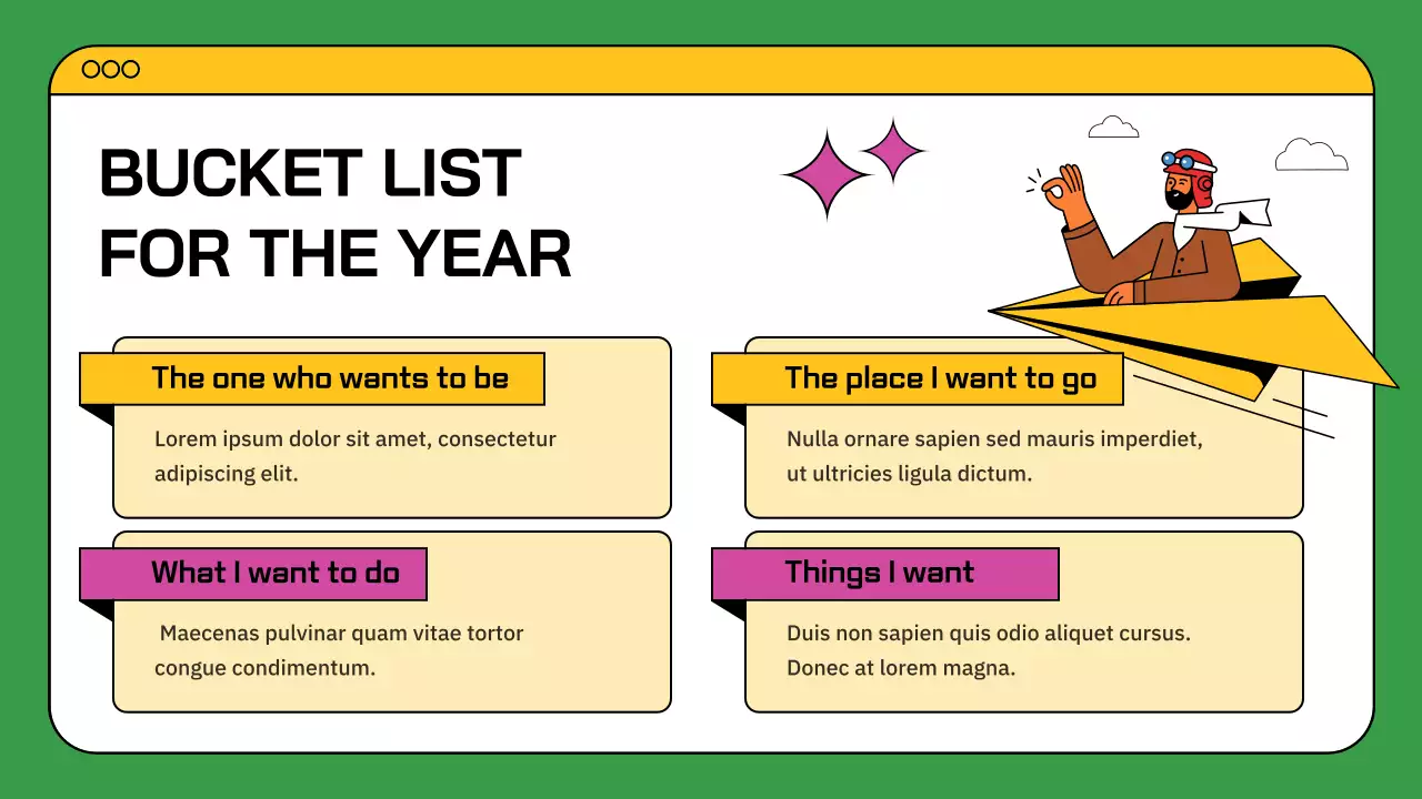 초록색과 노란색의 다채로운 웹브라우저 컨셉의 버킷리스트