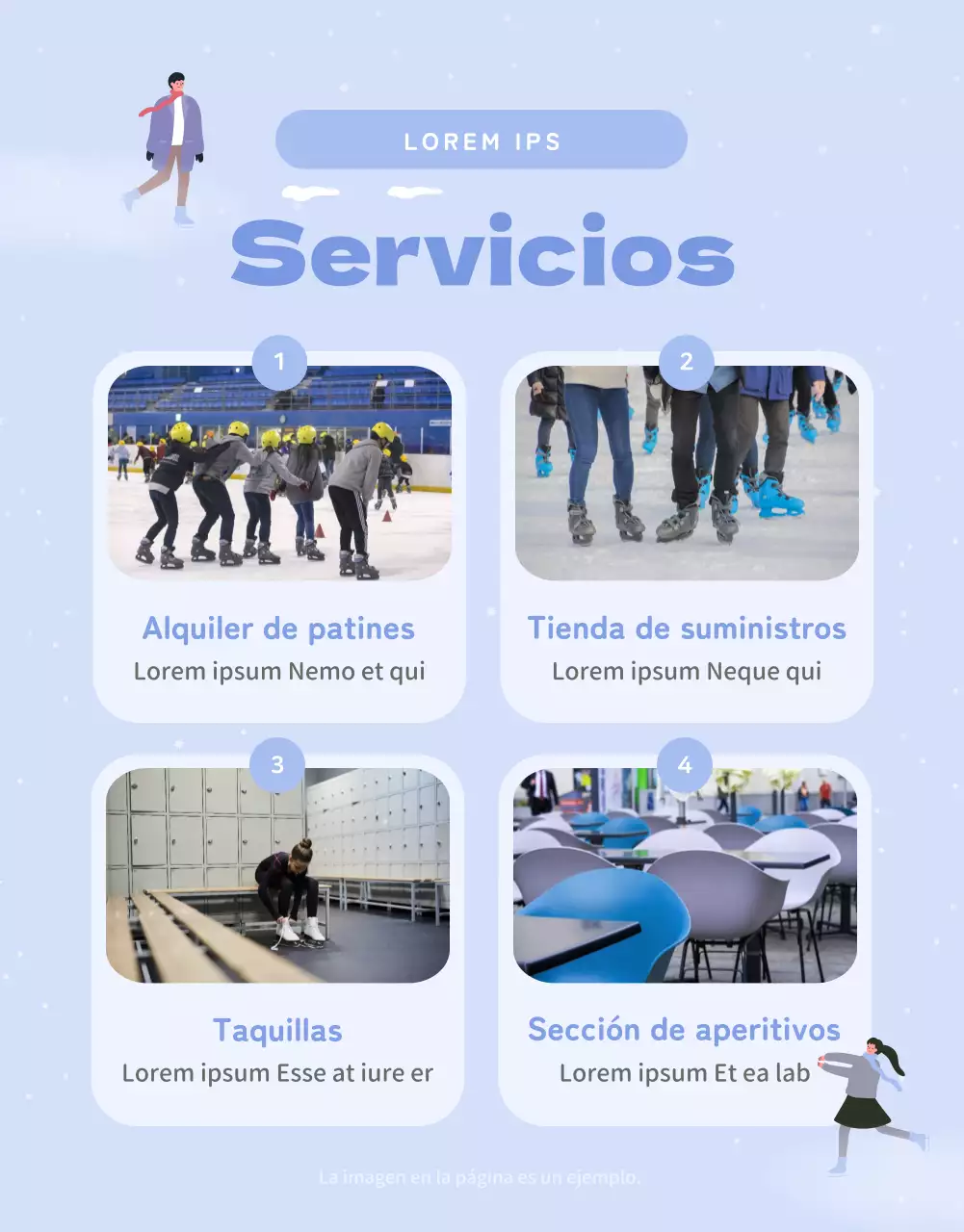 Guía de clases de patinaje de invierno en morado y blanco