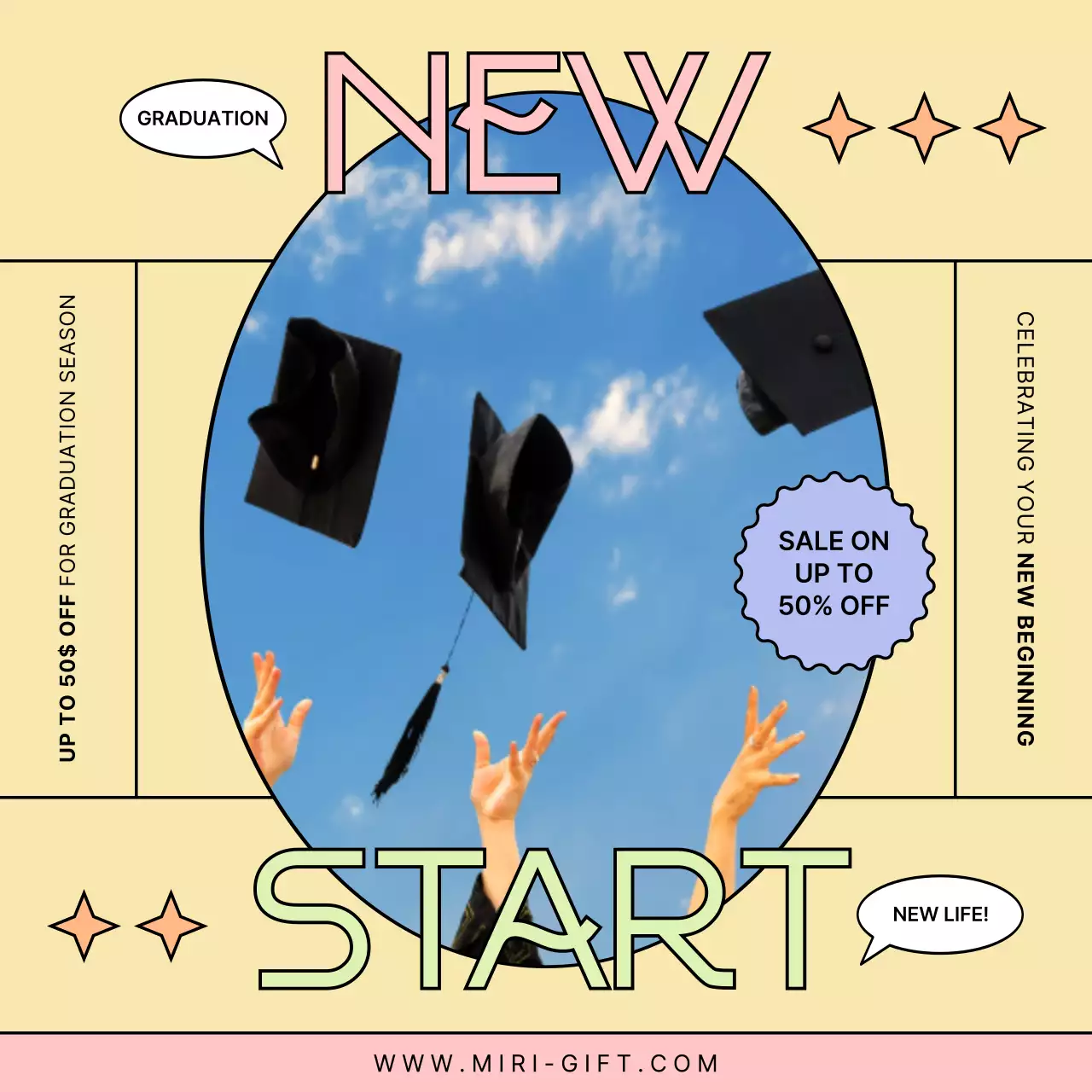 Graduation discount event in yellow and pink