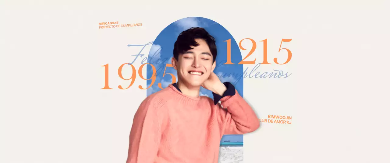 Concepto emocional en naranja y azul claro para merchandising de cumpleaños de famosos