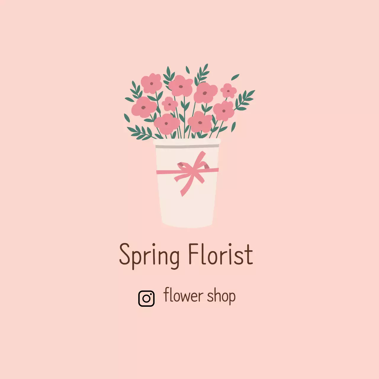 Label promosi toko bunga yang rapi dengan ilustrasi merah muda