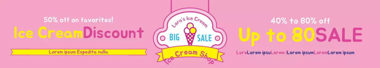 Banner de promoção de sorvete da moda rosa