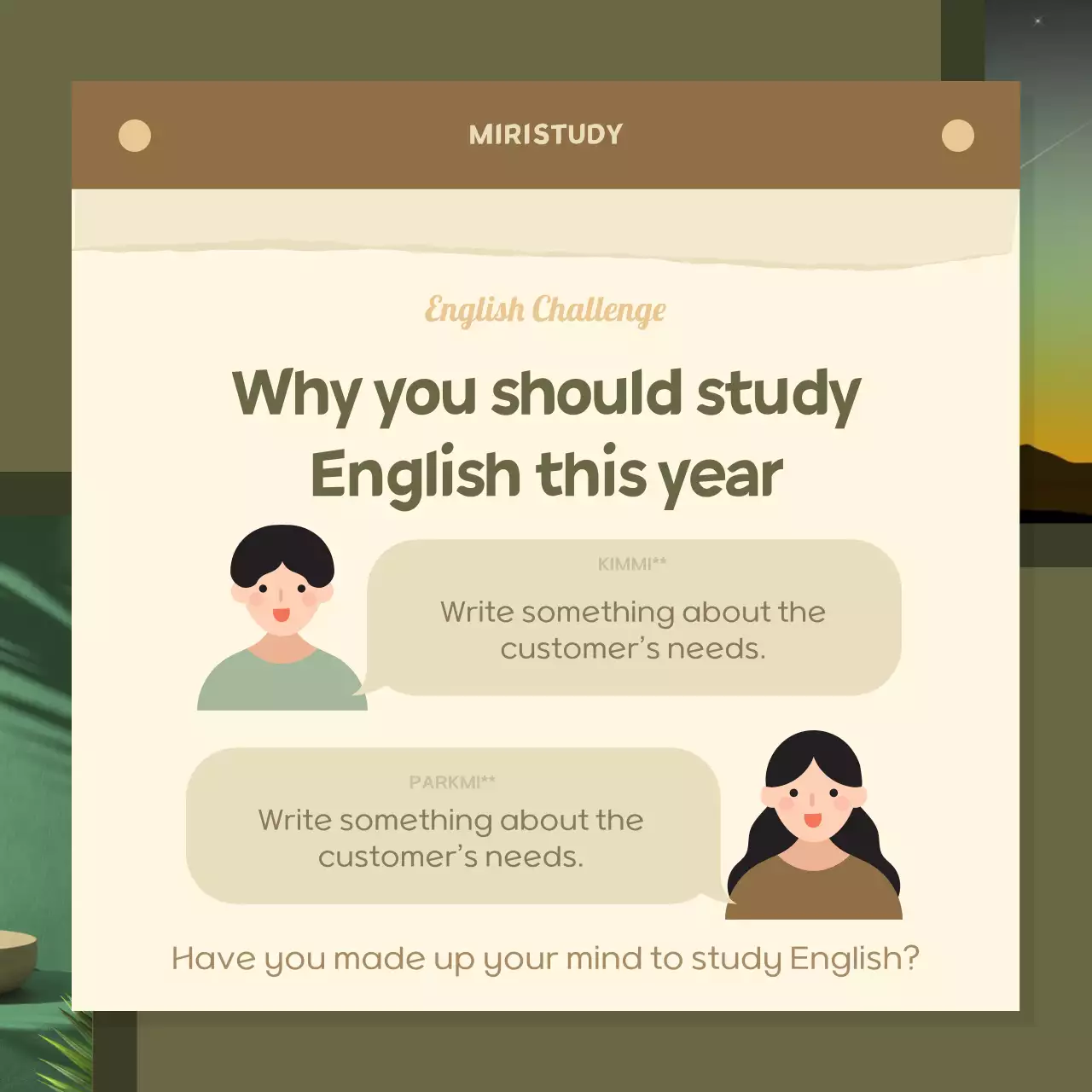 New Year's English Habits Challenge in Brown and Green