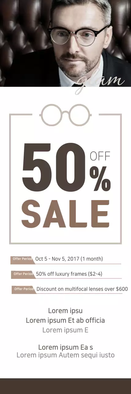 Banner promocional de óculos profissionais marrom