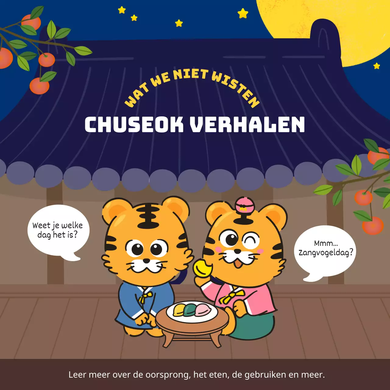 Een onverwacht Chuseok-verhaal met een schattig illustratieconcept in marineblauw en bruin