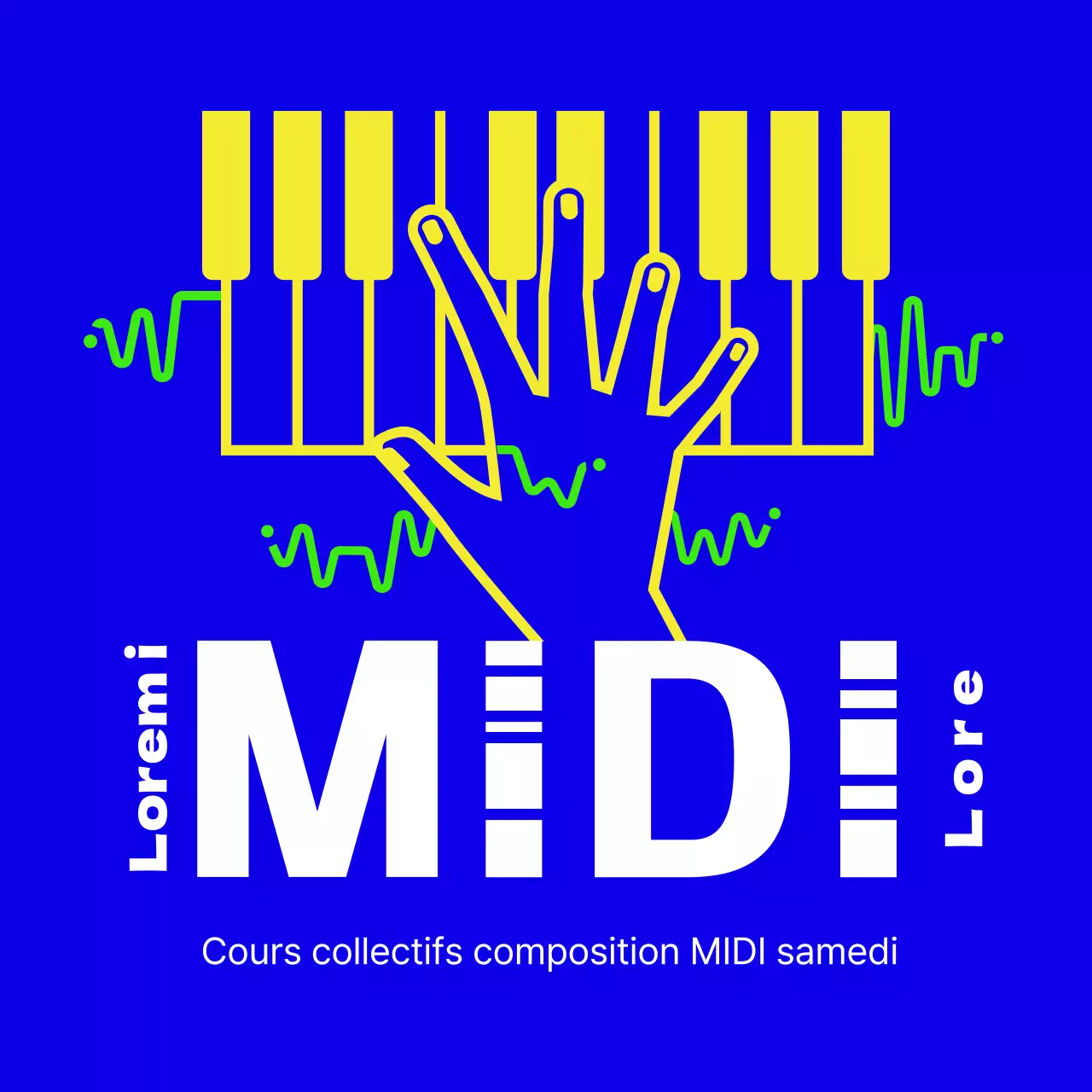 Blue Yellow Lime Green Simple Line Illustration High Contrast Conceptual Midi Composition Theme