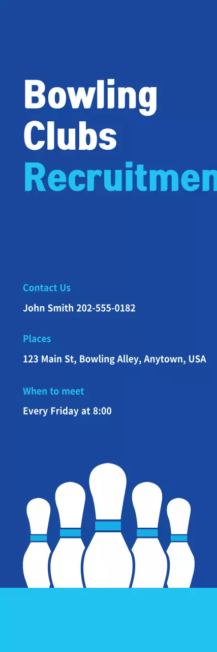Banner de recrutamento de boliche moderno azul