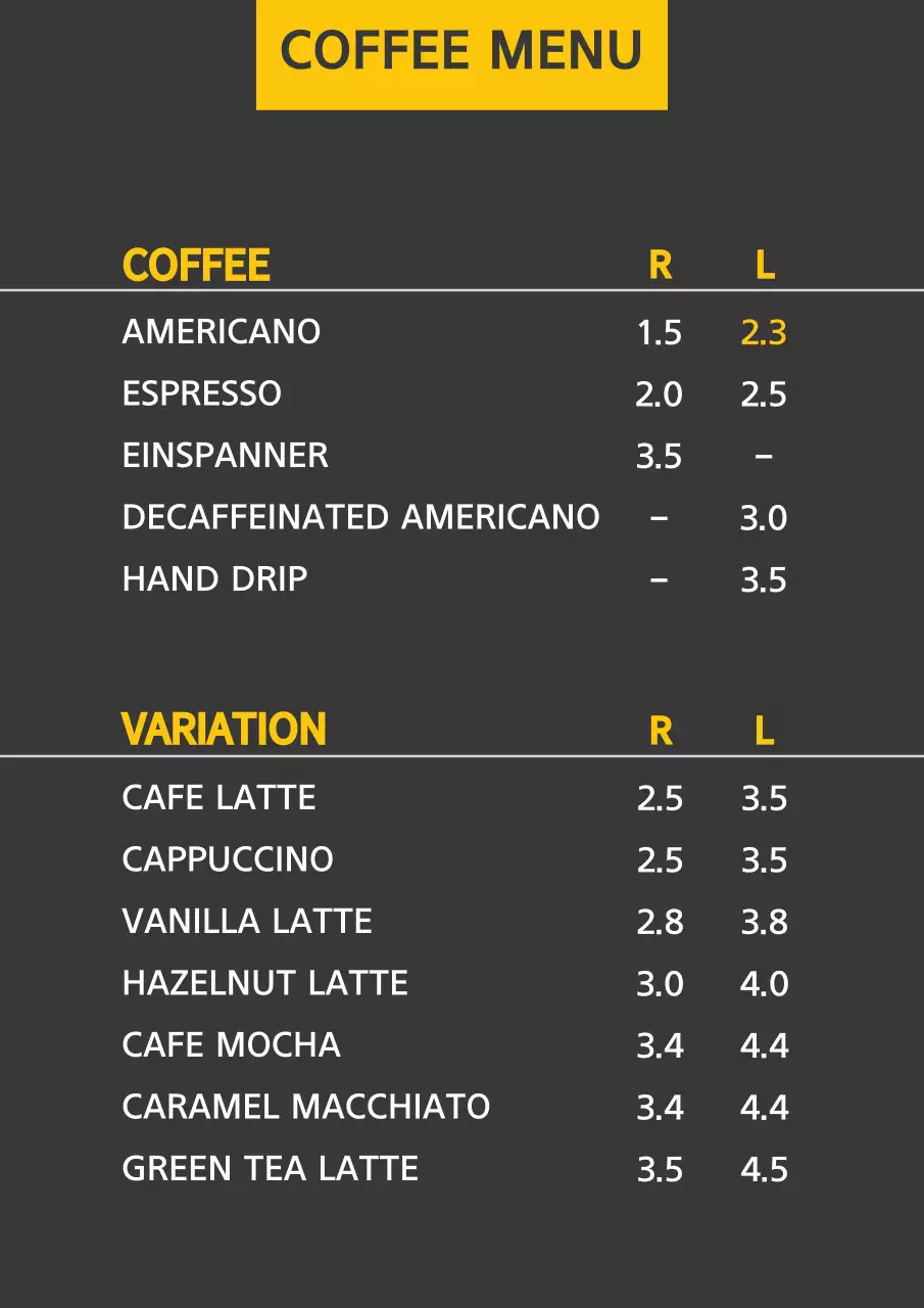 Yellow Minimal Coffee Menu Poster