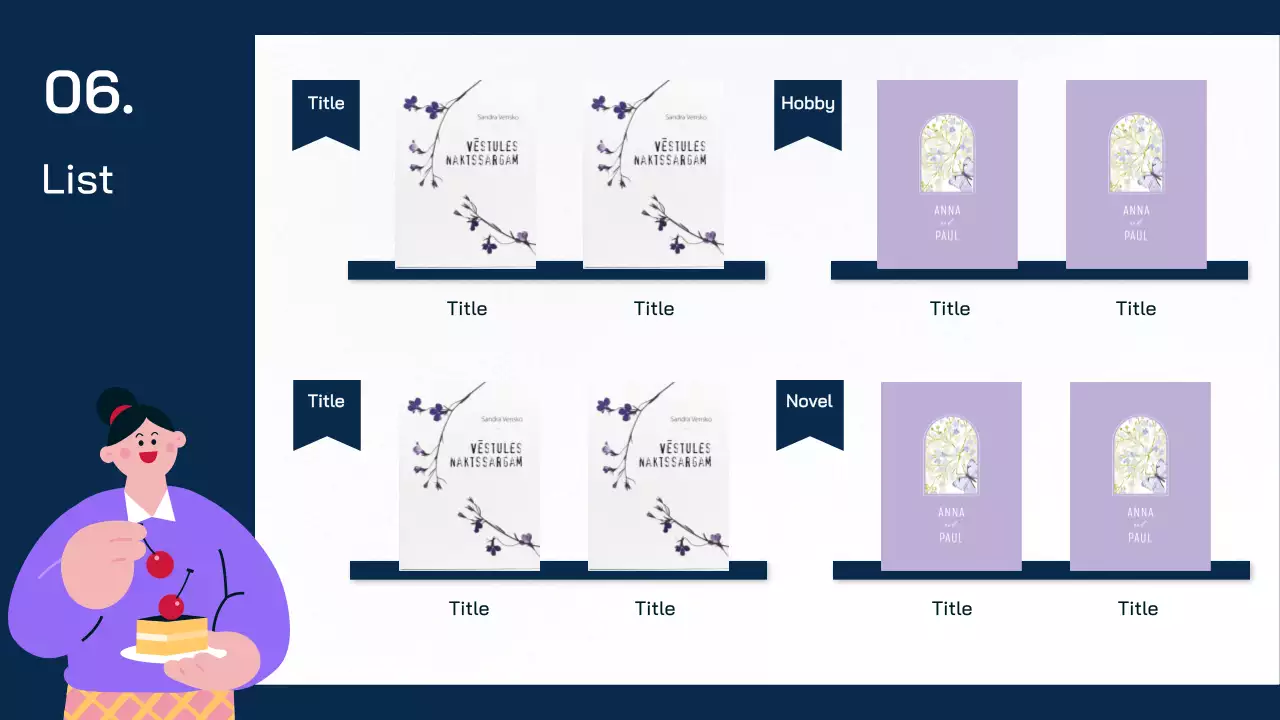 A bookshelf theme featuring human illustrations on a simple purple and blue background.