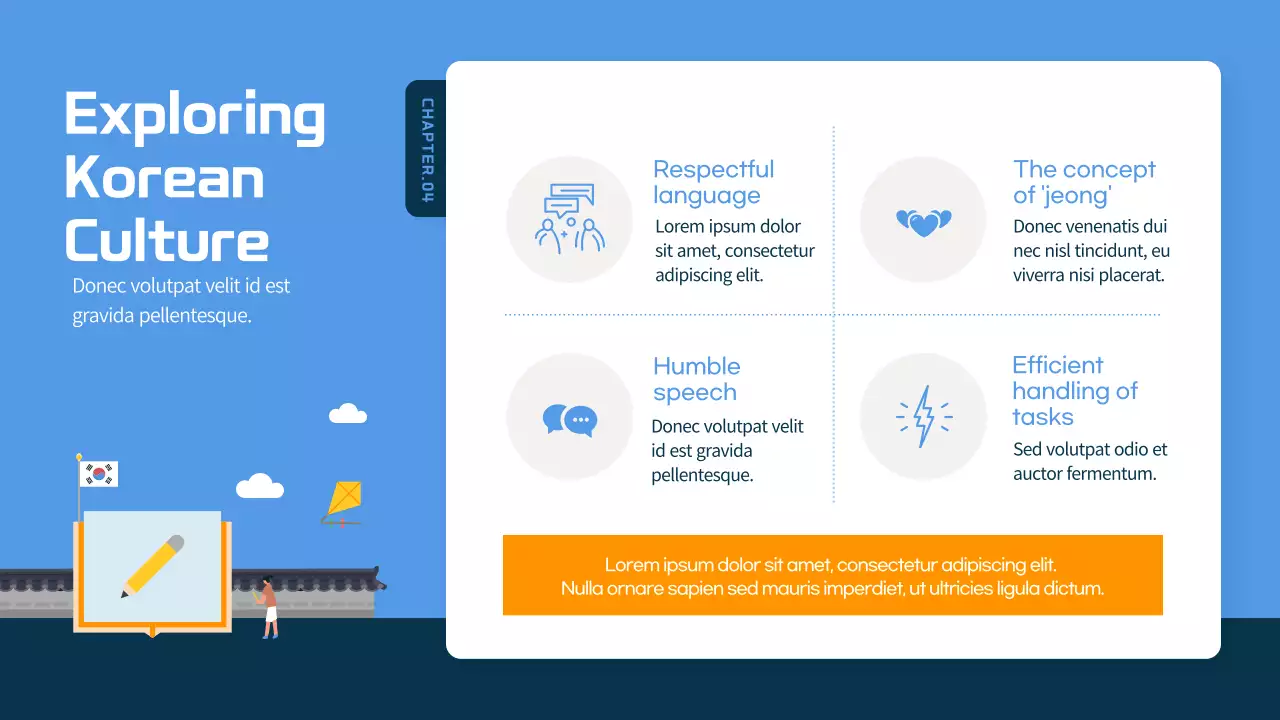 Blue and navy blue illustrated South Korea travel guide