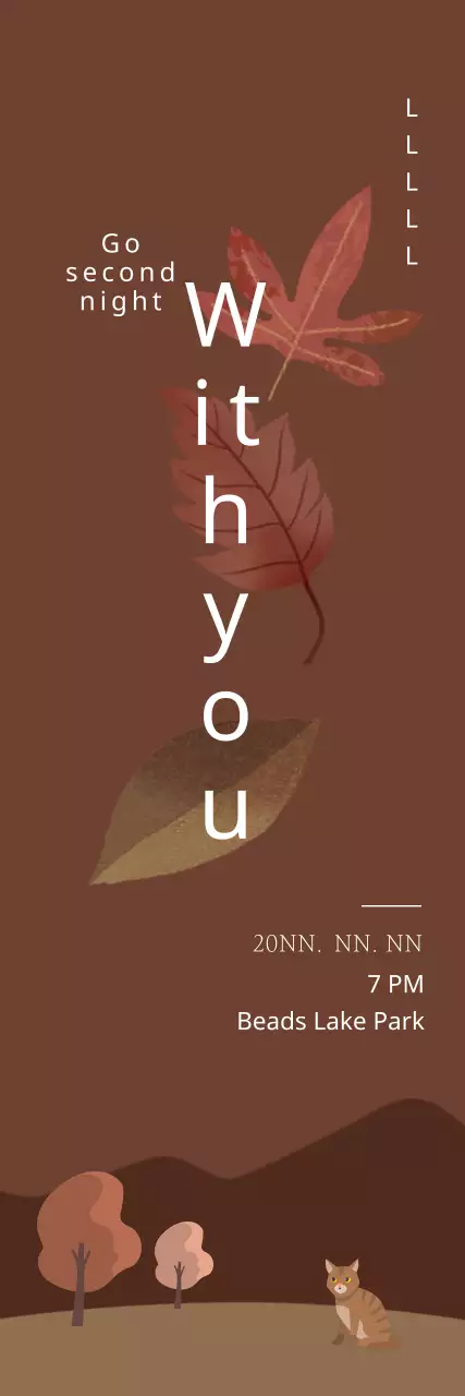 Busking banner with an illustration of falling leaves on a brown background