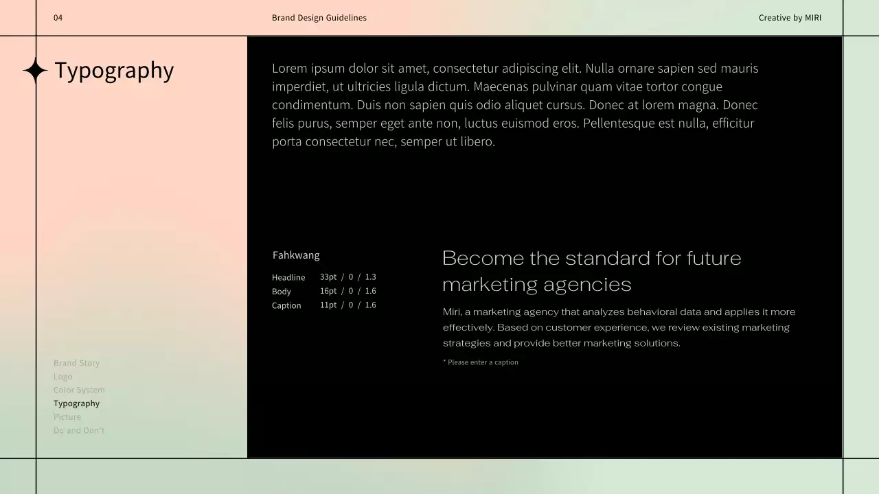 Simple brand design guidelines using a black line motif on a pastel background