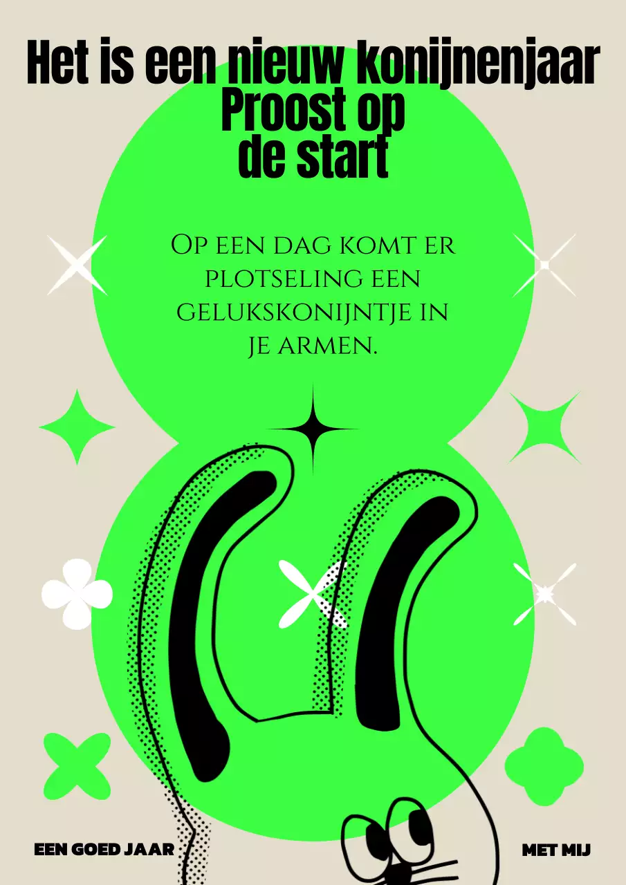 Leuke nieuwjaarsposter in fluorescerend chartreuse