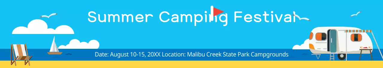 Banner de evento de acampamento minimalista azul