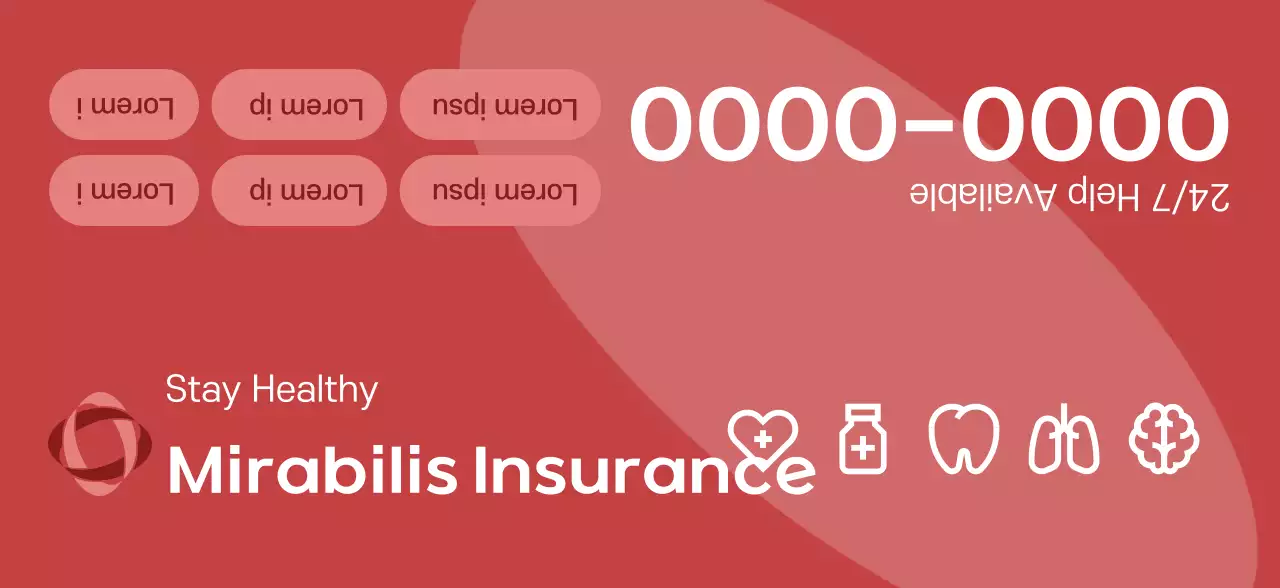 An insurance company promotional piece with dark-toned 3D illustrations and health icons.