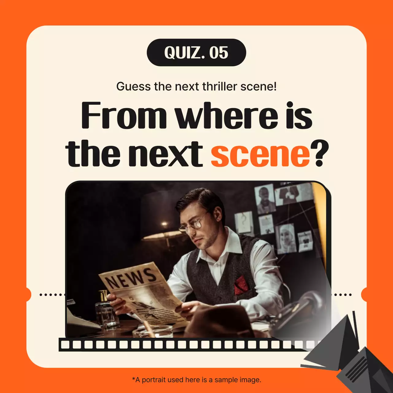 Cinema themed movie quiz in orange color