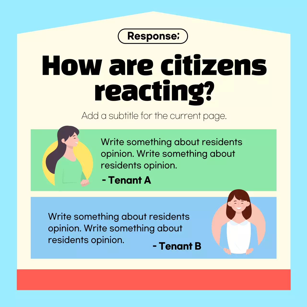 A light blue and red friendly illustration