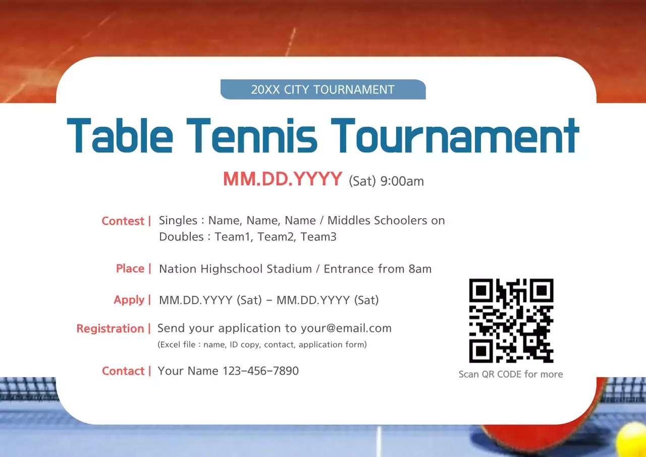 Blue Minimal Table Tennis Registration Poster